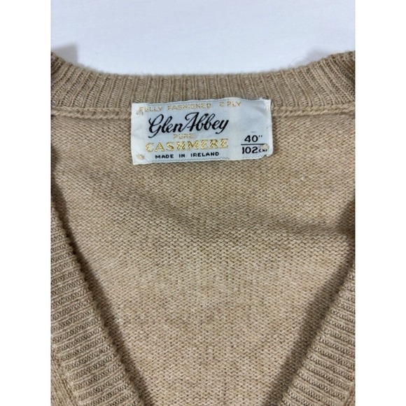 Vintage Glen Abbey Cashmere Sweater Tan 40 M V-neck Long Sleeve Pullover Ireland - Picture 3 of 6
